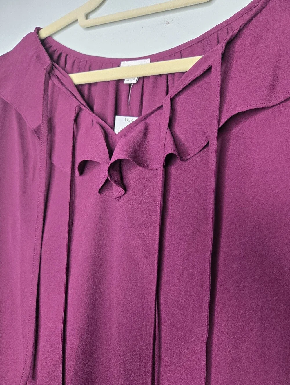 J Crew Iris Purple Long Sleeve Ruffle Tie-Front Blouse XL NWT